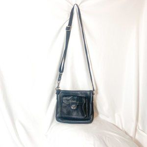 VINTAGE COACH Black Pebbled Leather Turnlock Pocket Swingpack Crossbody Bag EUC